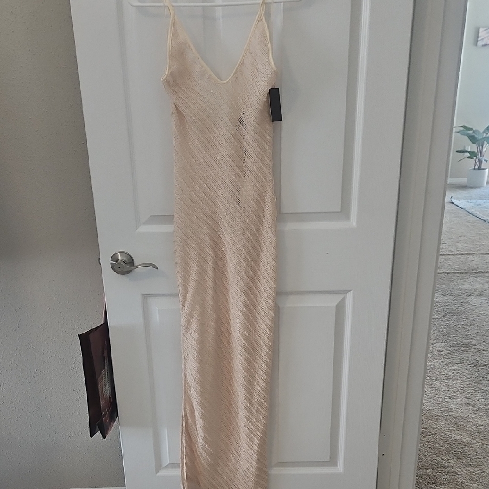 JLUXLABEL Sheer Crochet Cream Maxi Dress